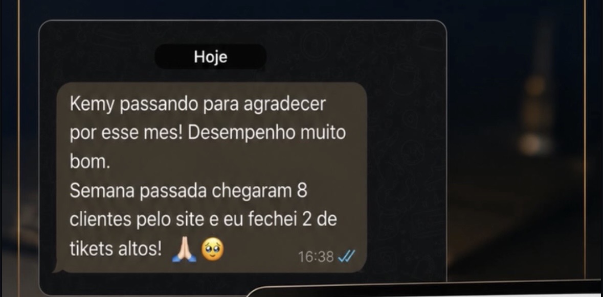Feedback de cliente que recebeu oito contatos pelo site e fechou dois contratos de ticket alto